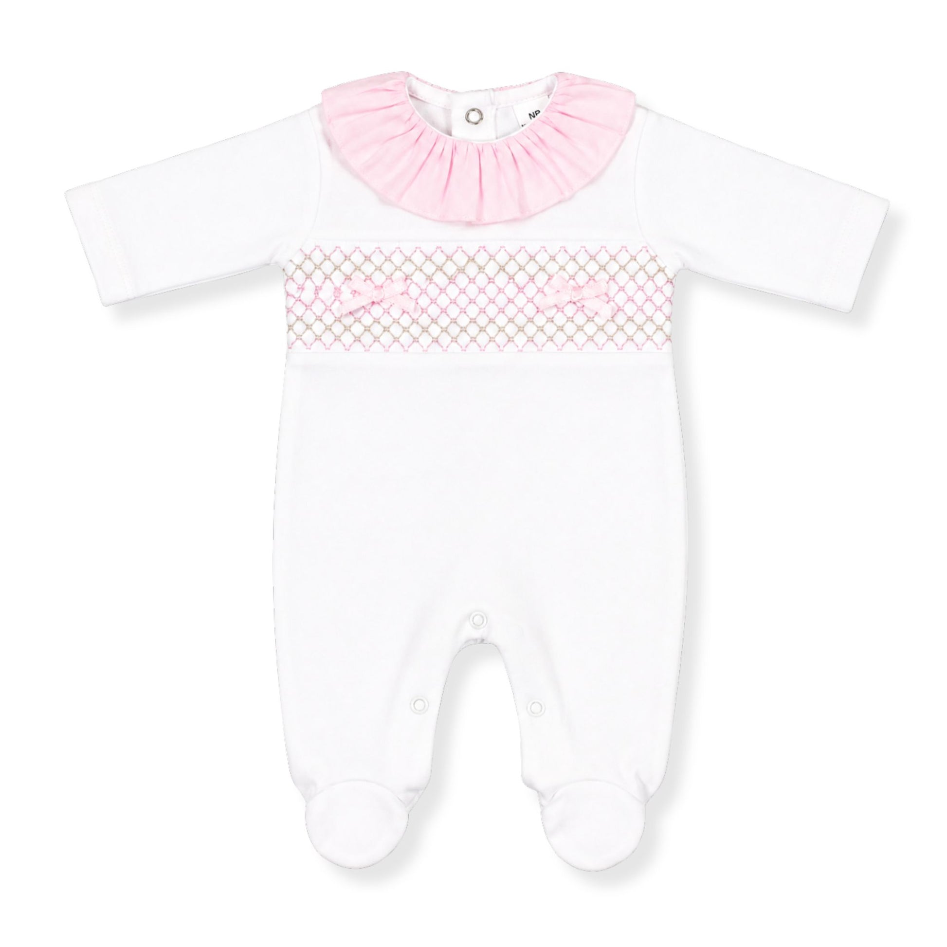 baby girls cotton all in one sleepsuit with smocking 