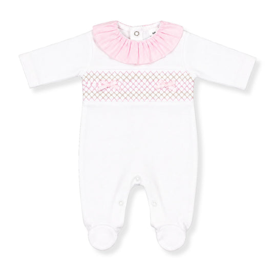 baby girls cotton all in one sleepsuit with smocking 