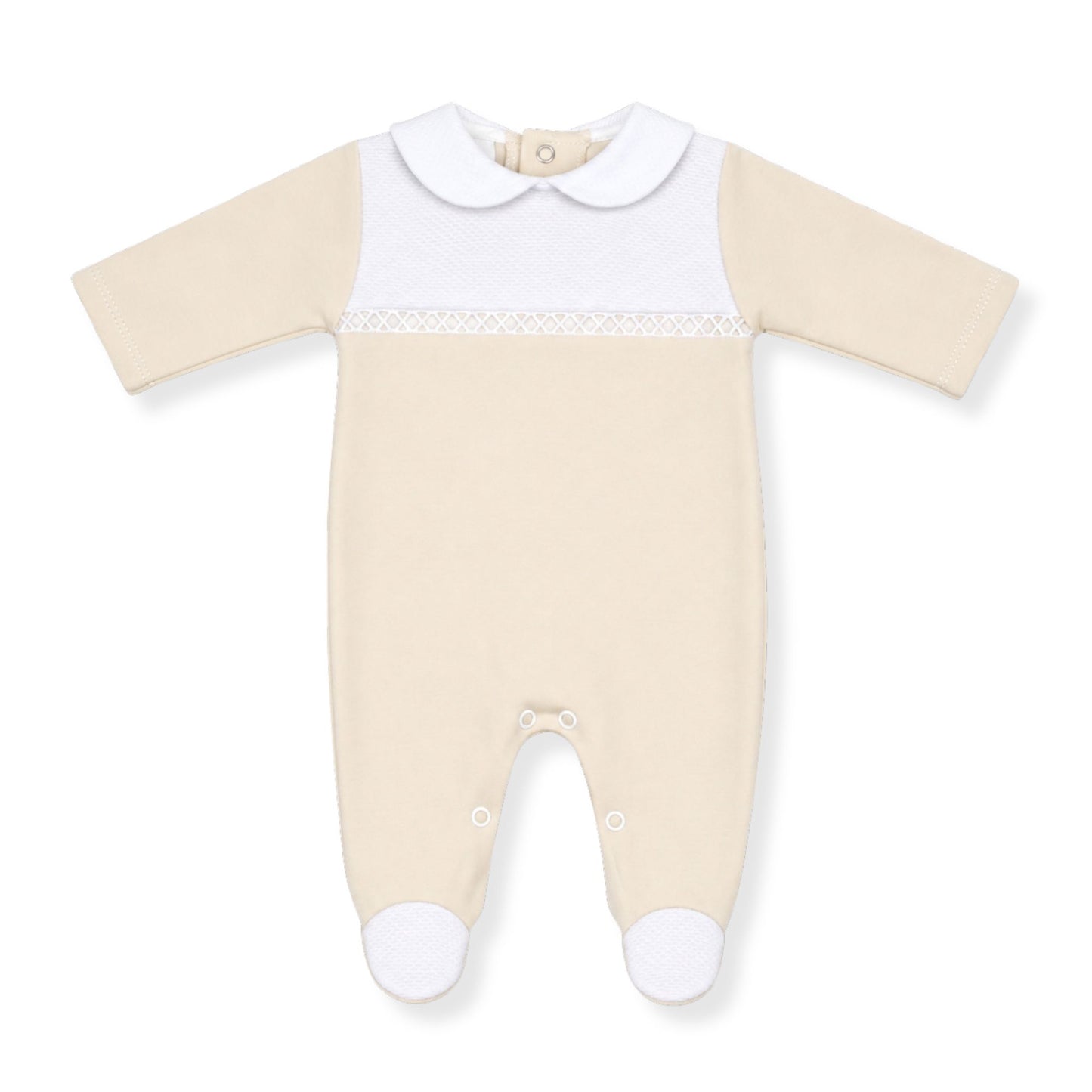 baby boys white and beige cotton babygrow