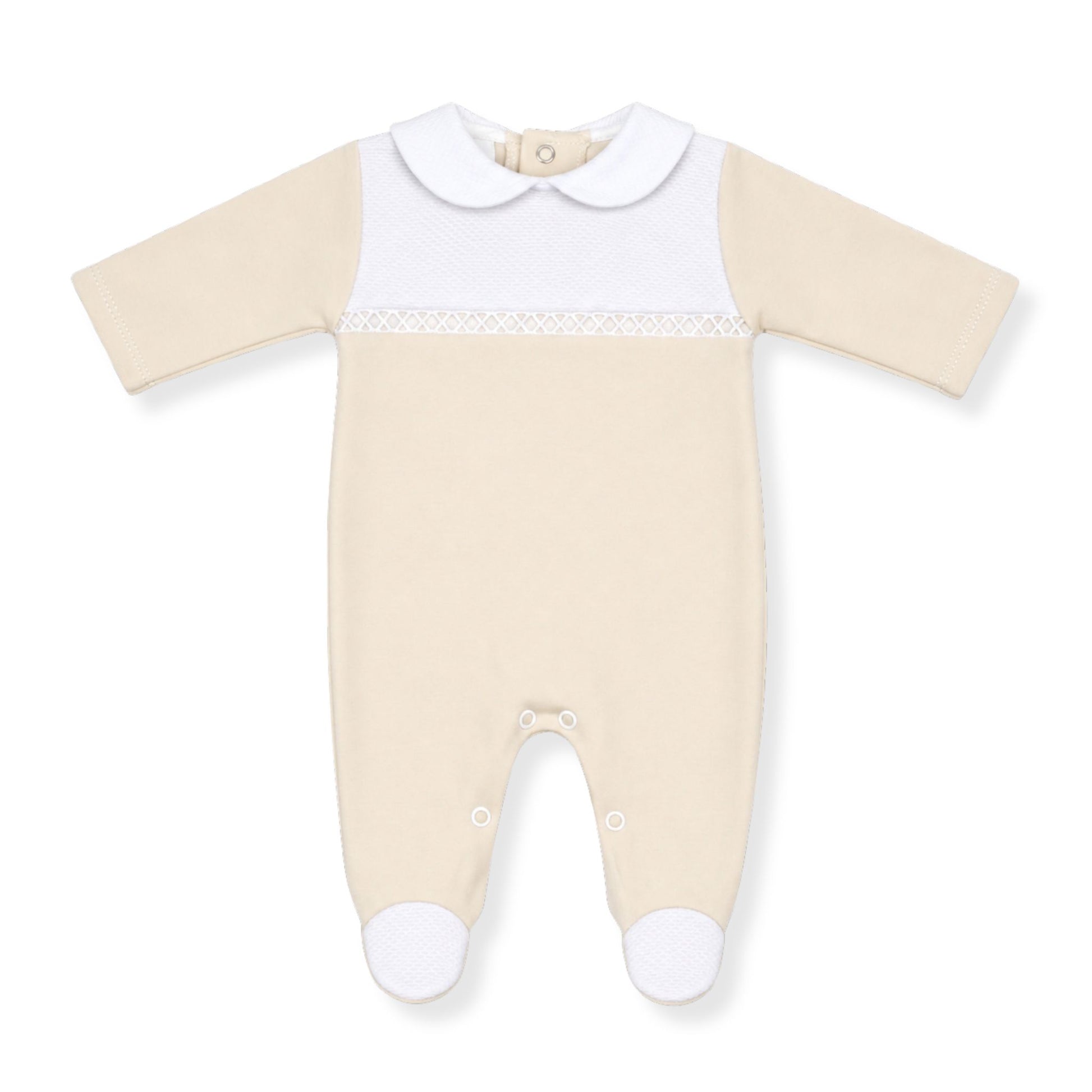 baby boys white and beige cotton babygrow