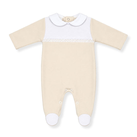 baby boys white and beige cotton babygrow