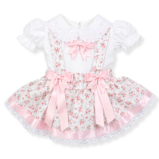 Baby Girls Pink Floral Dress with Satin Bow Detail