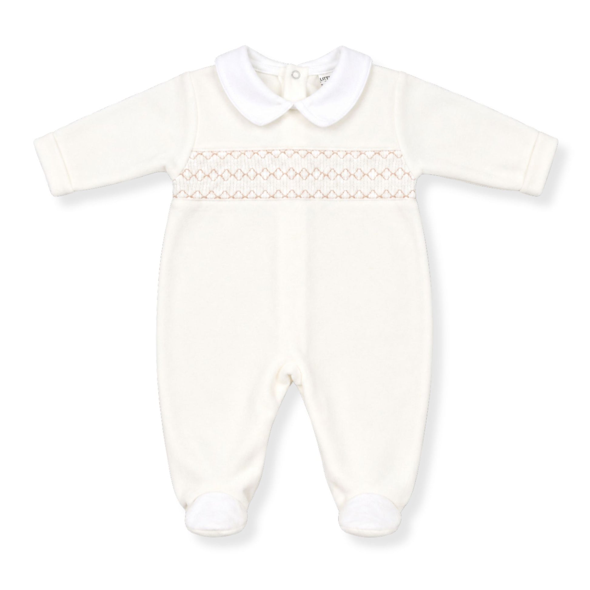 ivory smocked babygrow sleepsuit