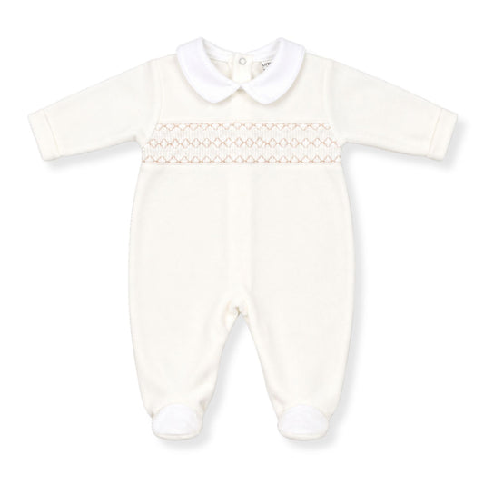 ivory smocked babygrow sleepsuit