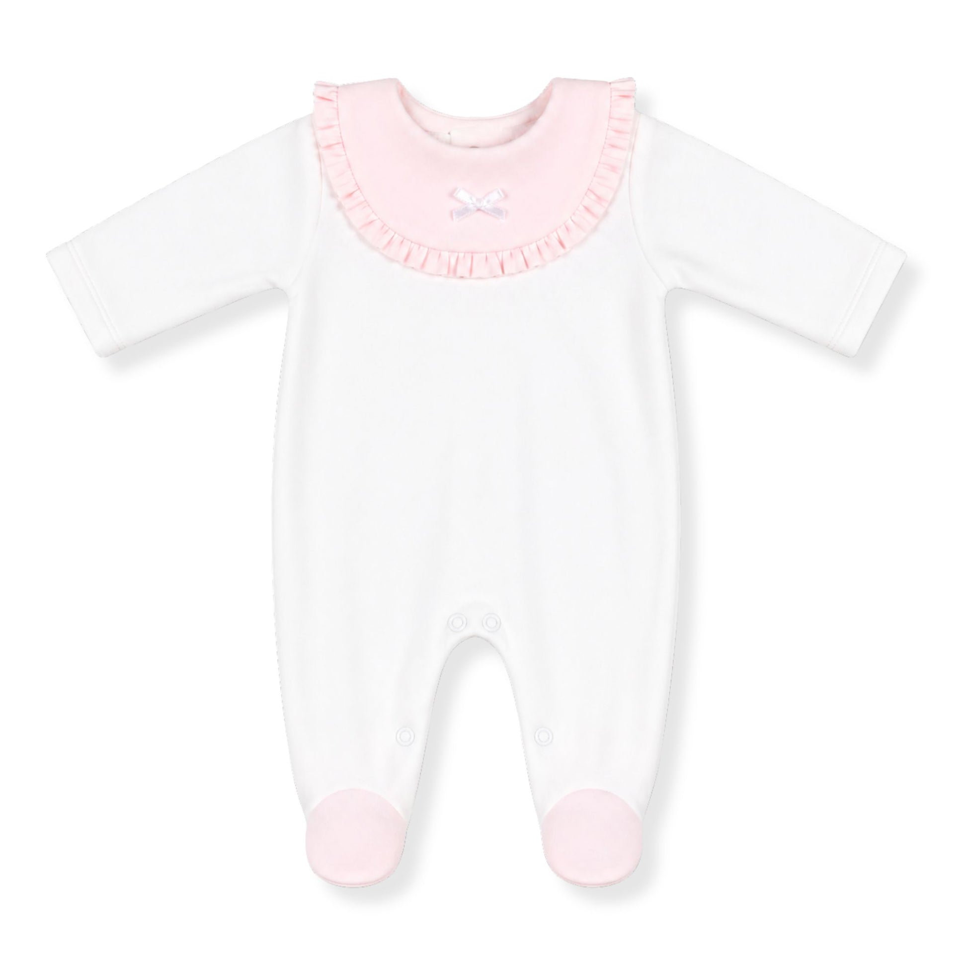 baby girls velour white pink ribbon sleepsuit