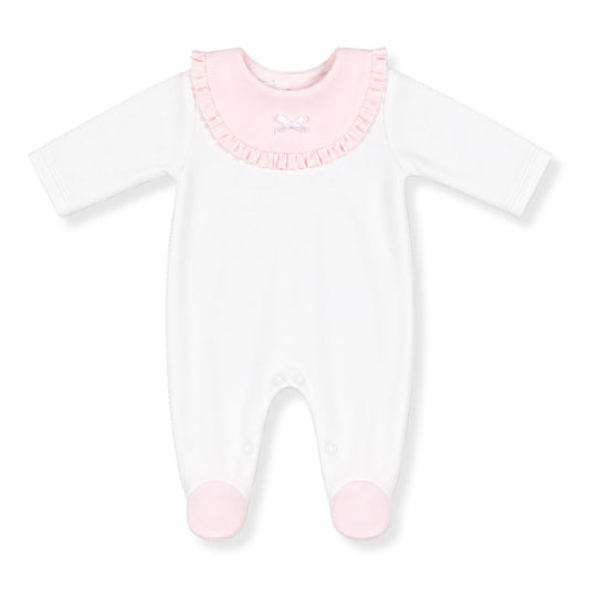 baby girls velour white pink ribbon sleepsuit