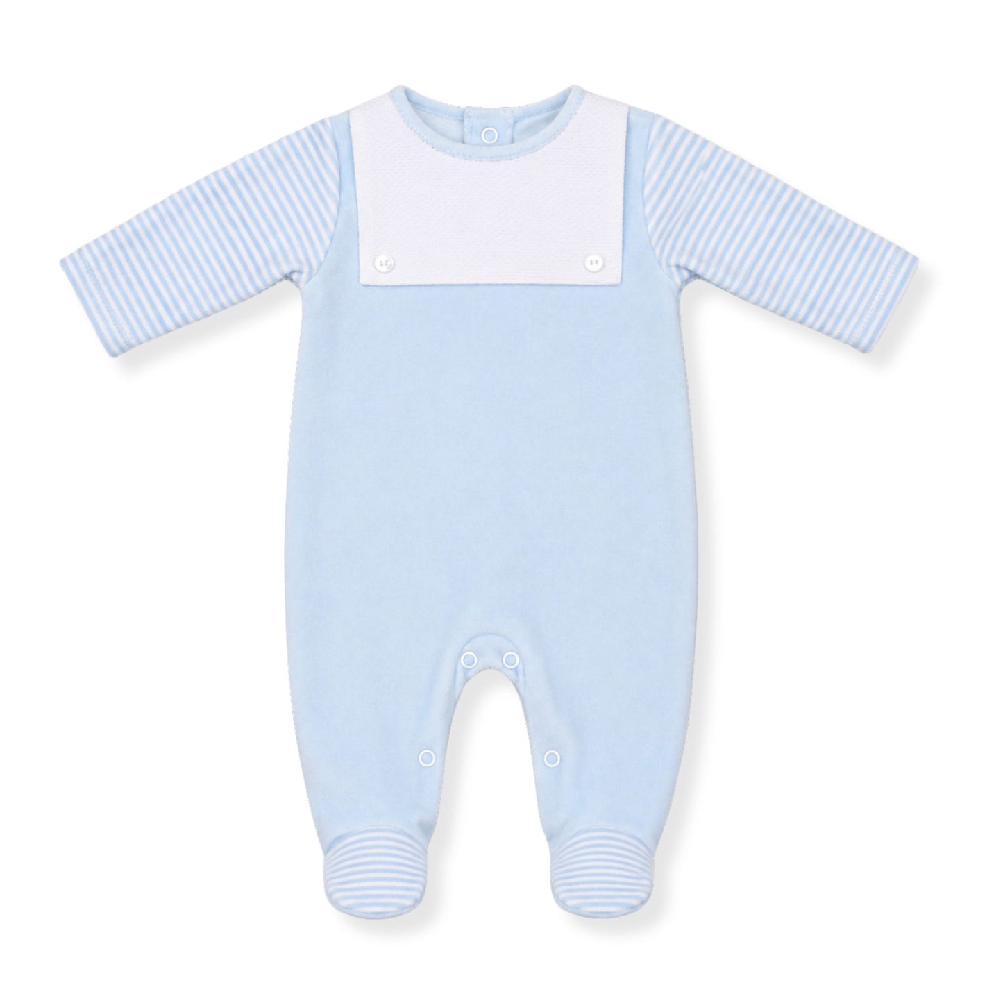 Baby Boys Velour  Sleepsuit with Bib Front - Blue