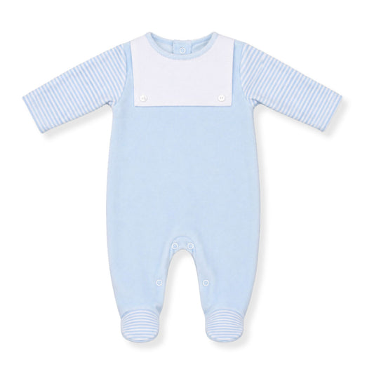 Baby Boys Velour  Sleepsuit with Bib Front - Blue