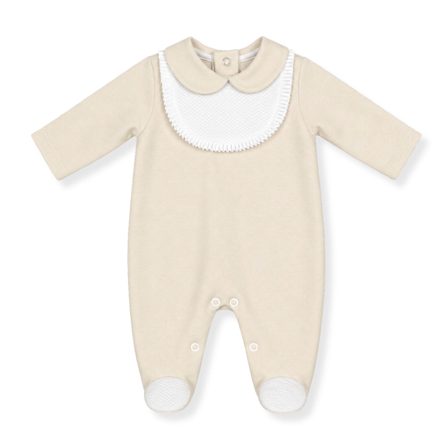 beige babygrow / sleepsuit with whte bin front