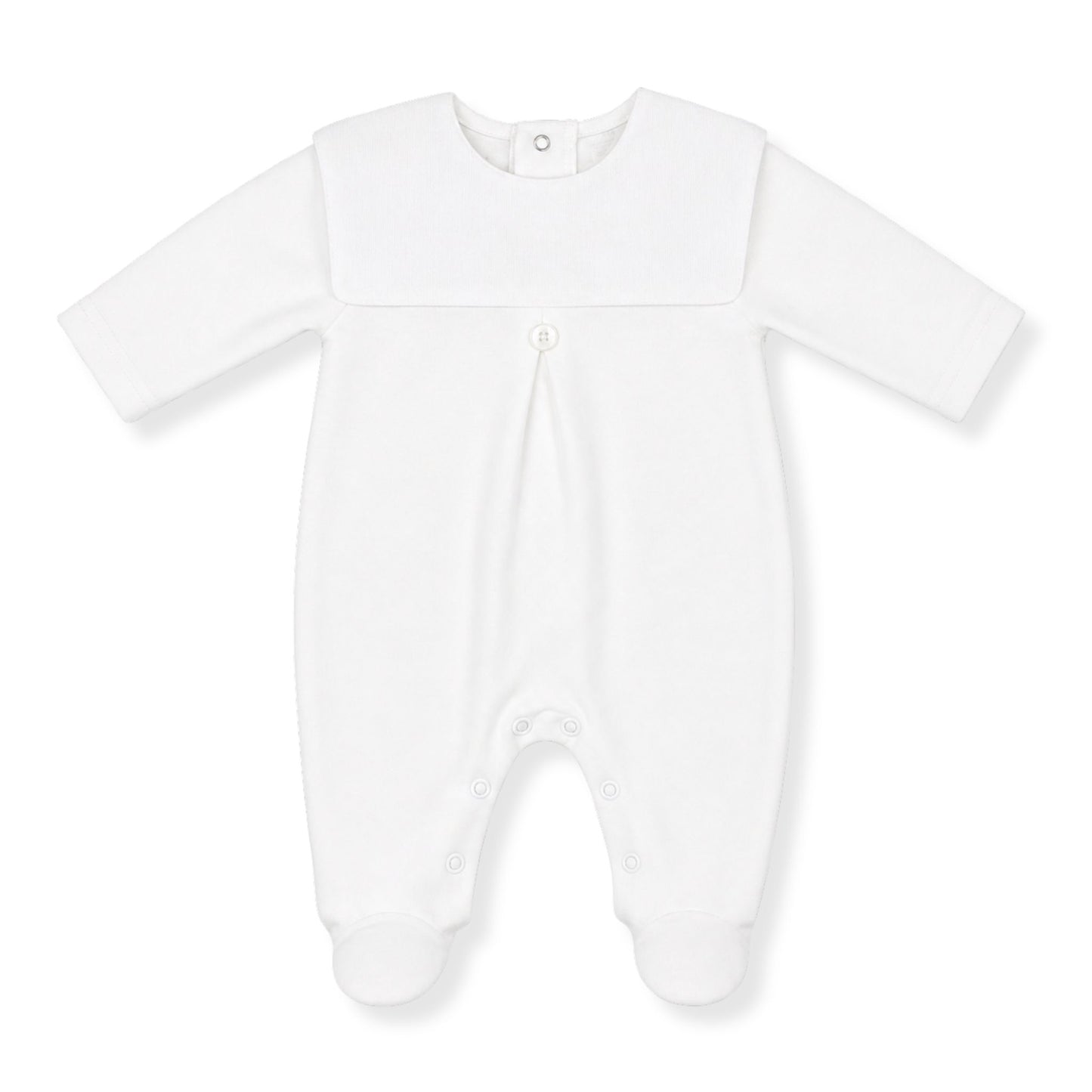 white baby sleepsuit cotton bib front newborn portugal footed babygrow