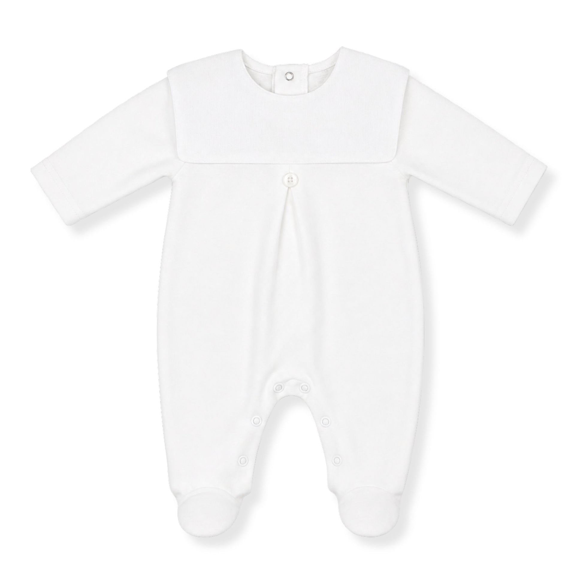 white baby sleepsuit cotton bib front newborn portugal footed babygrow