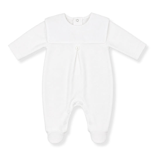 white baby sleepsuit cotton bib front newborn portugal footed babygrow