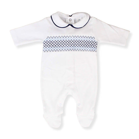 baby boy all in one sleepsuit with smocking 