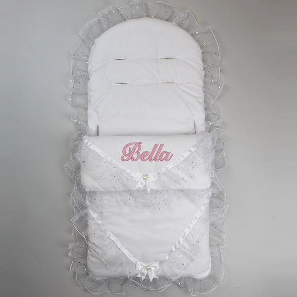 Personalised  Footmuff - Universal White Sparkle