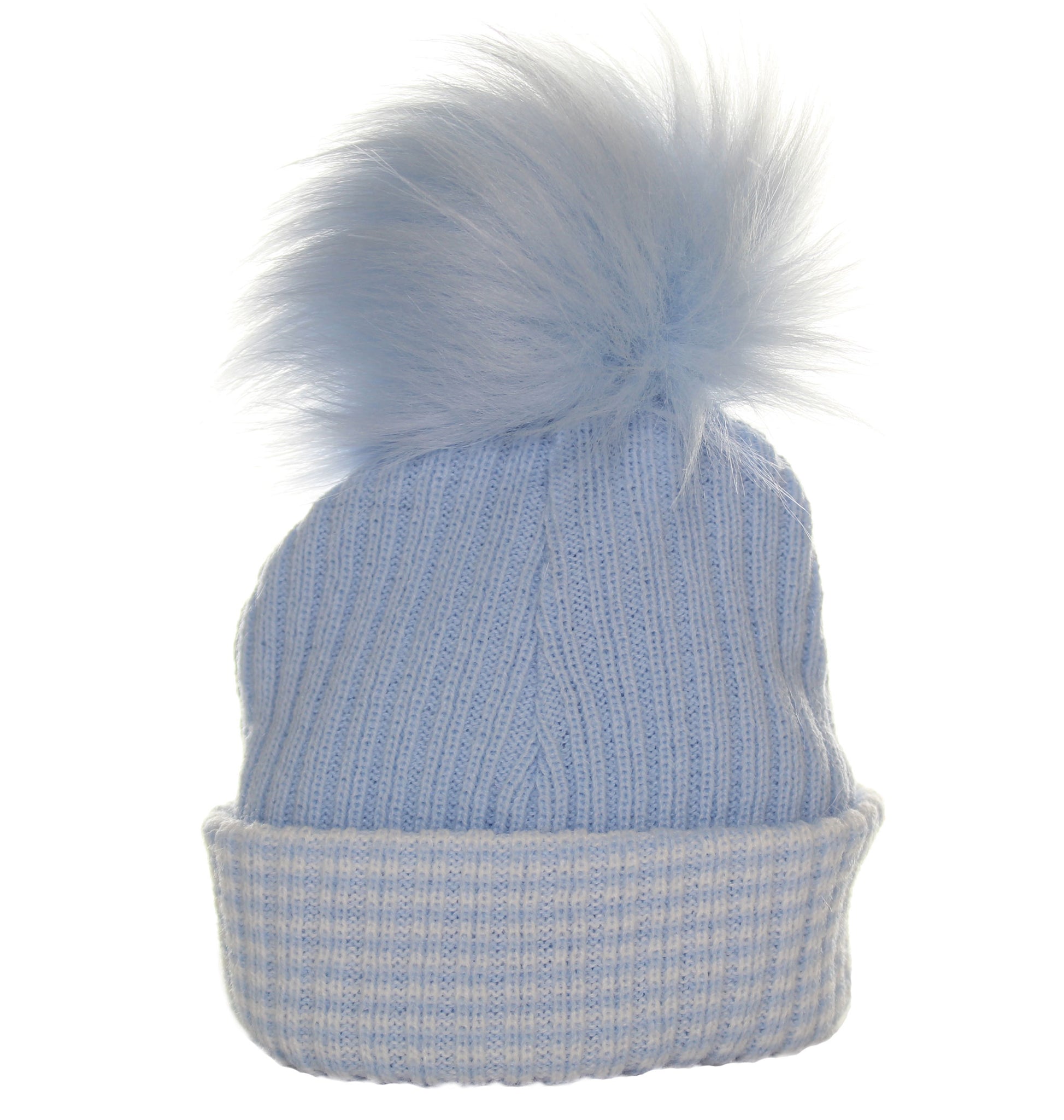 baby waffle blue pom hat newborn