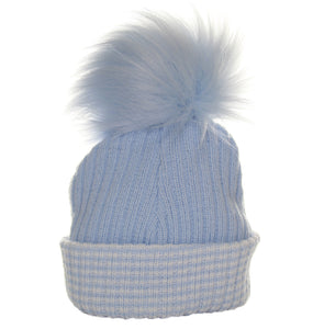 baby waffle blue pom hat newborn