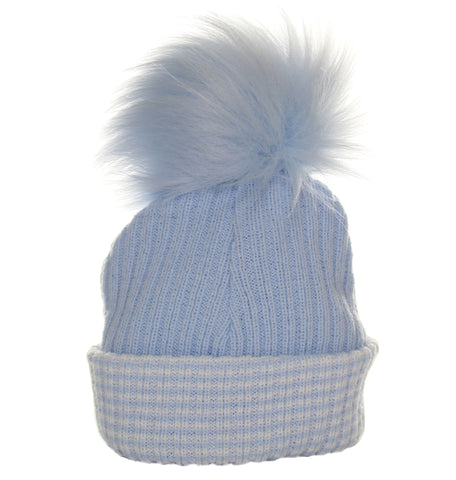 baby waffle blue pom hat newborn