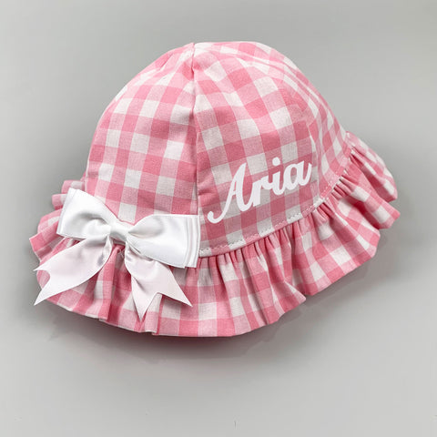 Personalised Baby Girls Sunhat - Pink Gingham with Bow