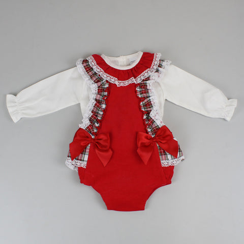 baby girls red cord tartan outfit