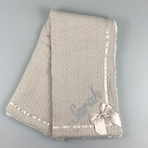 Beige Personalised Baby Blanket - Deluxe with Bow