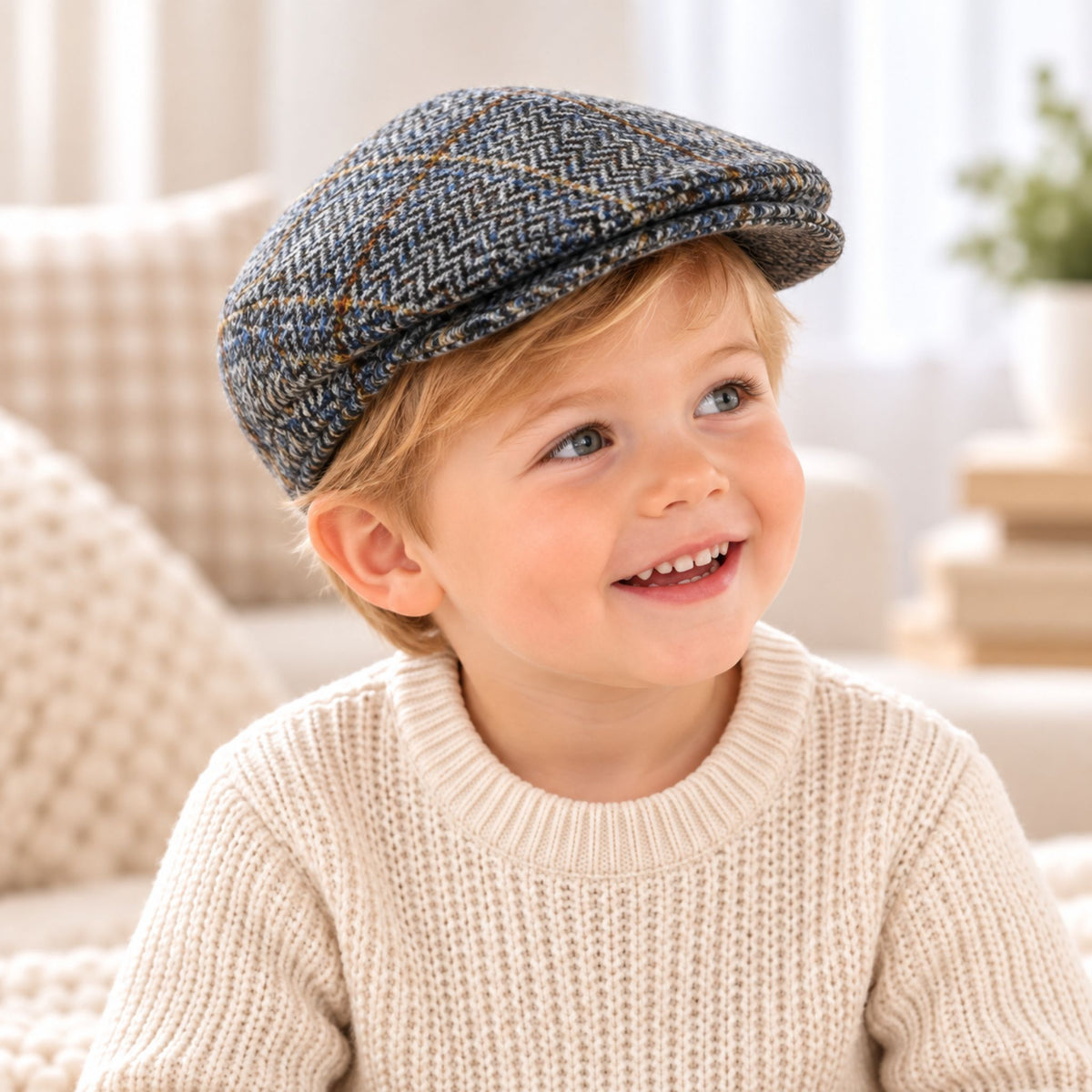 Faith & Sarah Baby Boys Grey Herringbone Flat Cap