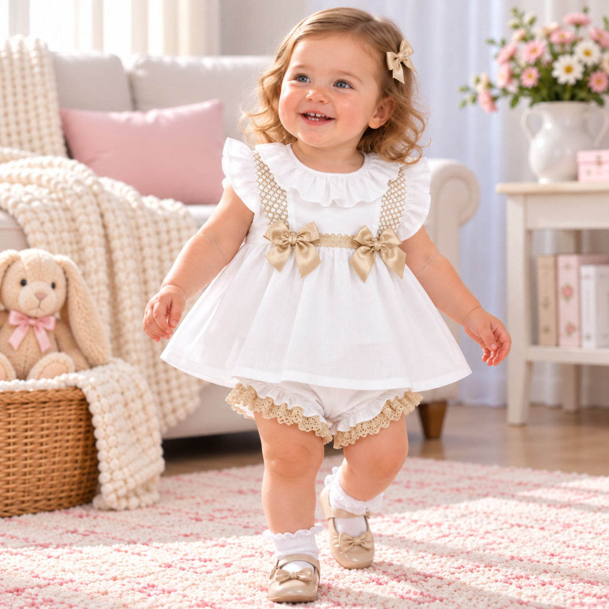 toddler girl white beige dress with bloomers