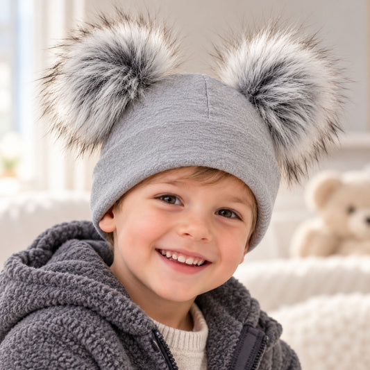 toddler grey double  pom hat