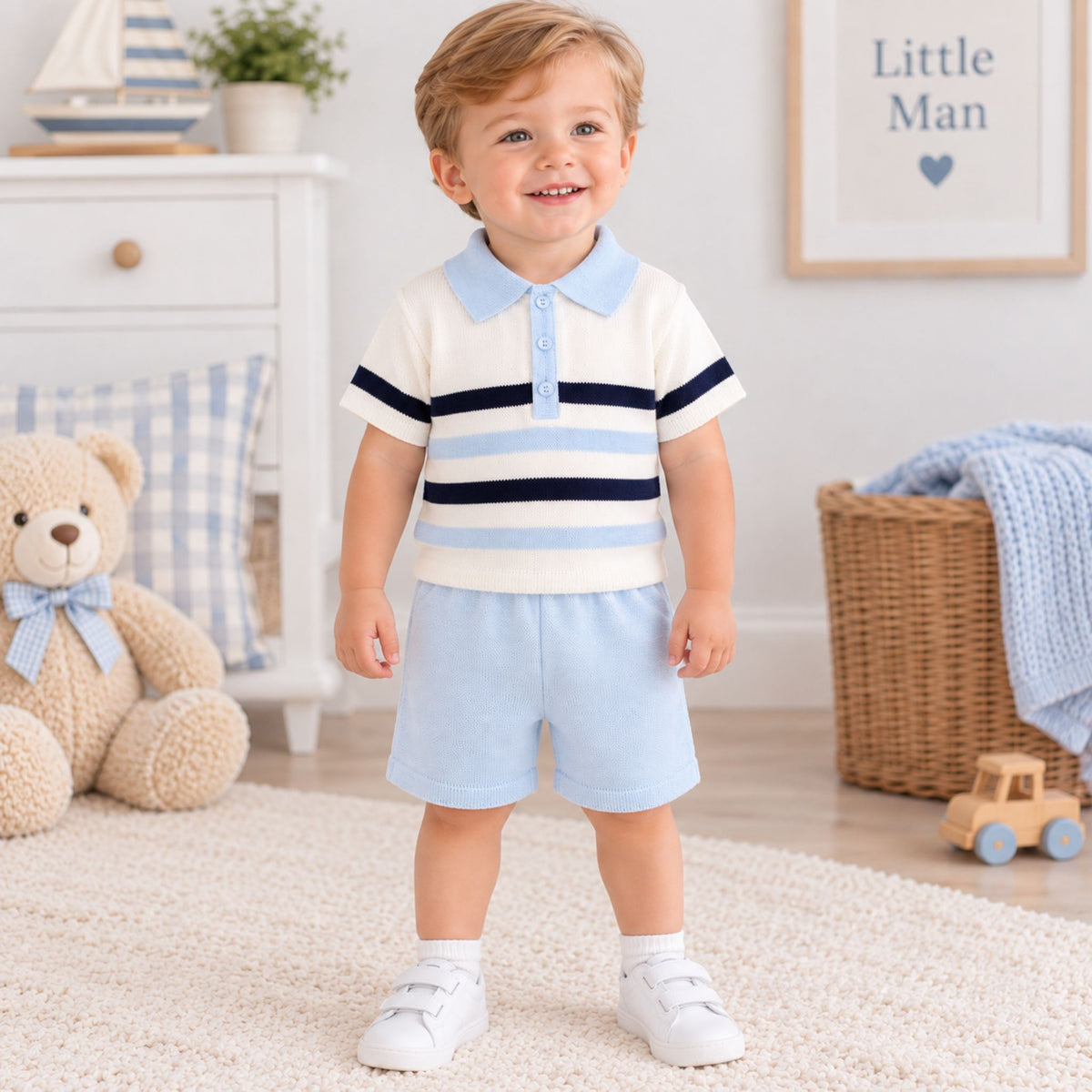 toddler boy knitted polo top and shorts