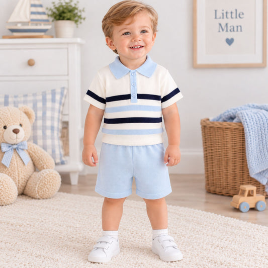 toddler boy knitted polo top and shorts
