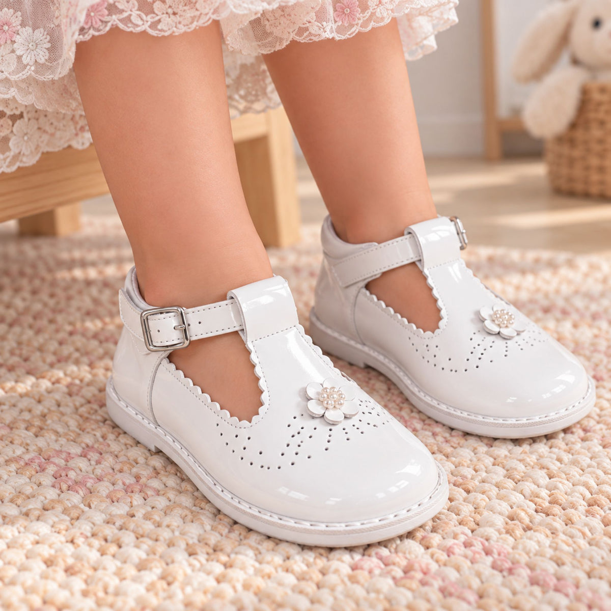 First Walker Shoes - Hard Sole White Leather T Bar - Pex Annika