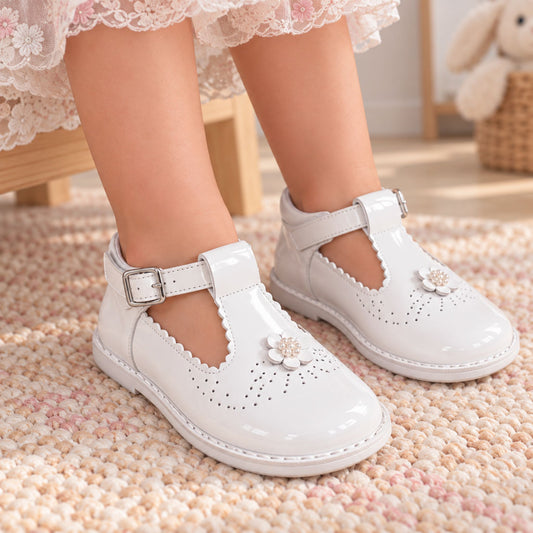 First Walker Shoes - Hard Sole White Leather T Bar - Pex Annika
