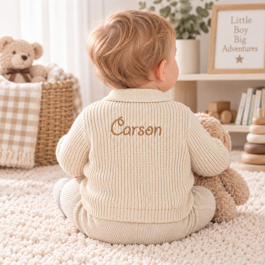 Personalised Baby Knitted Cardigan – Beige