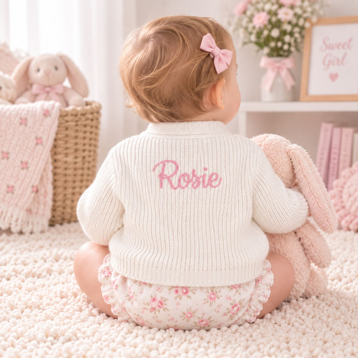 unisex white personalised baby cardigan