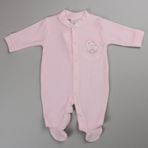 baby girls velour sleepsuit in pink