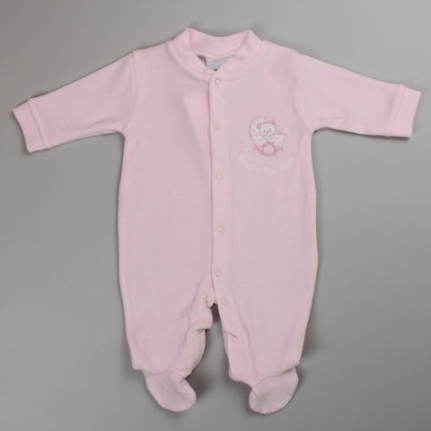 baby girls velour sleepsuit in pink