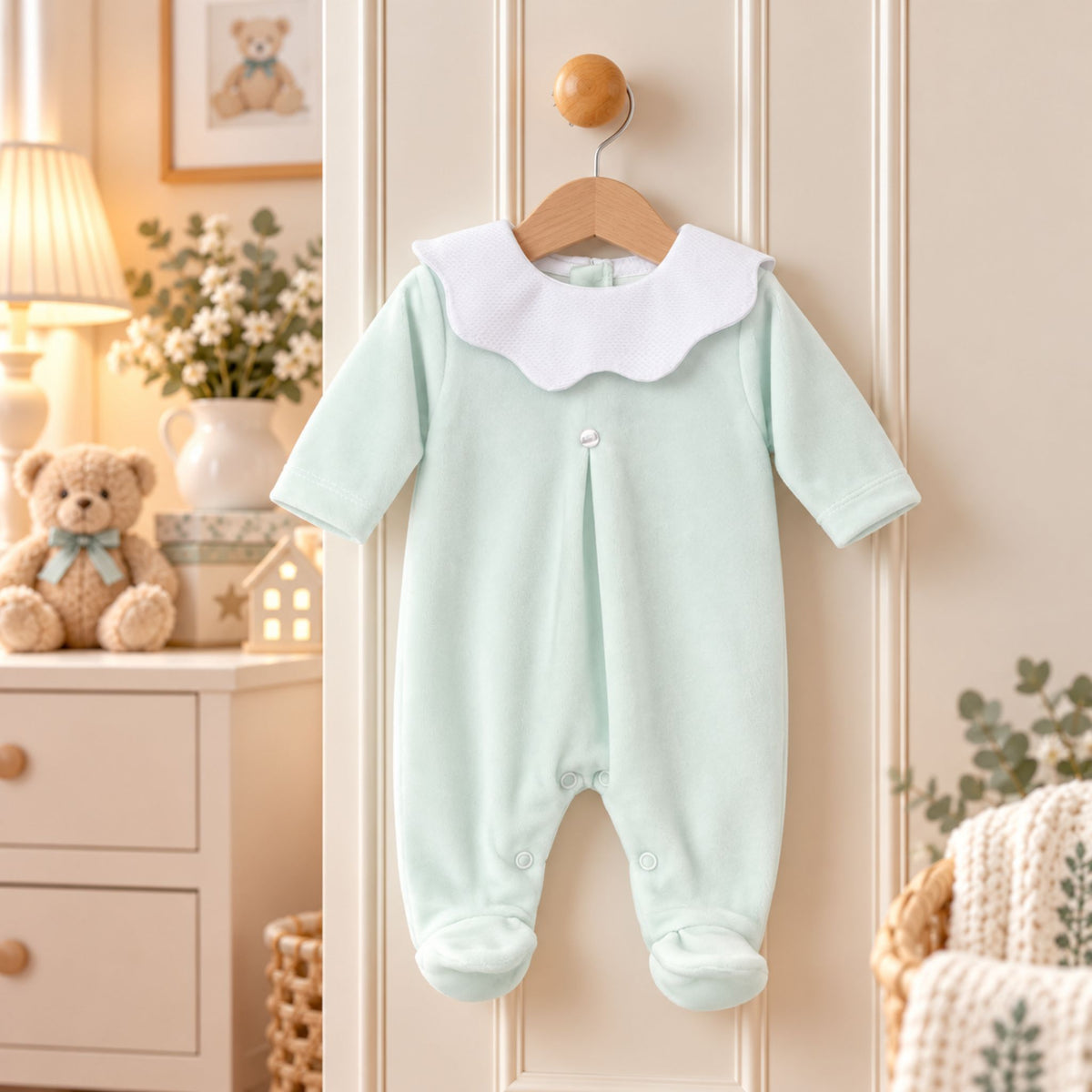 Baby Velour Snuggle Sleepsuit - Mint