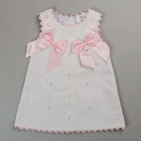 baby girls white dress with pink detail
