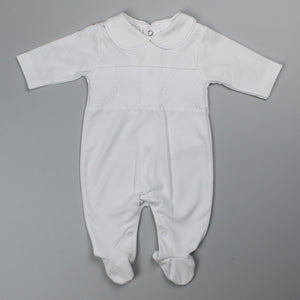Baby Unisex White Sleepsuit / All in One with Smocking