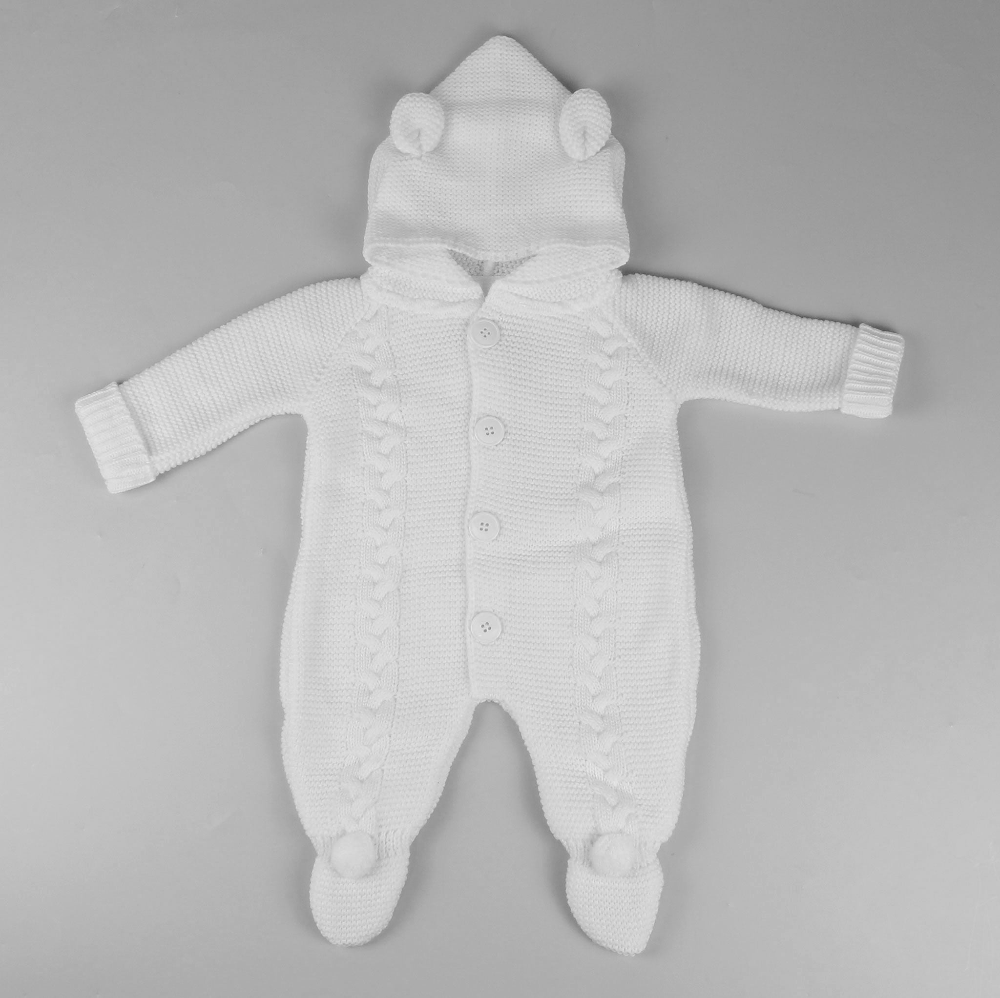 unisex white knitted baby pram suit outfit