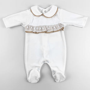 white beige baby sleepsuit