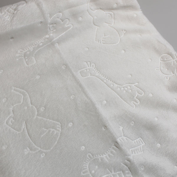White Embossed Jungle Animal Baby Blanket - Personalised