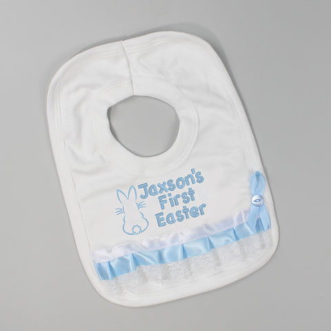 Baby Boys Personalised First Easter Bib - White & Blue