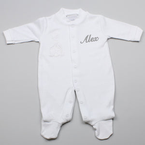 Personalised Baby Unisex Sleepsuit - White - Applique Rabbit