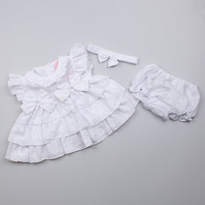 Baby Girls Dress with Knickers & Headband - White