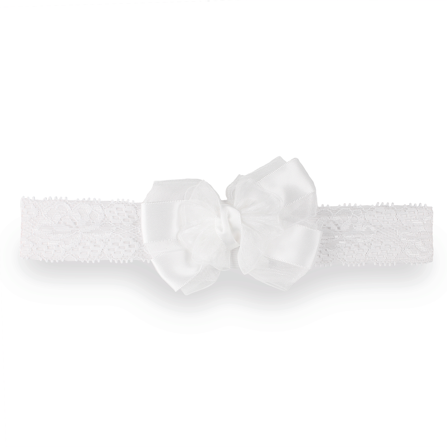 Baby Girls Lace Headband with Satin Bow - White