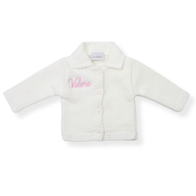 Personalised Unisex Baby White Cardigan with Name | Classic Knit