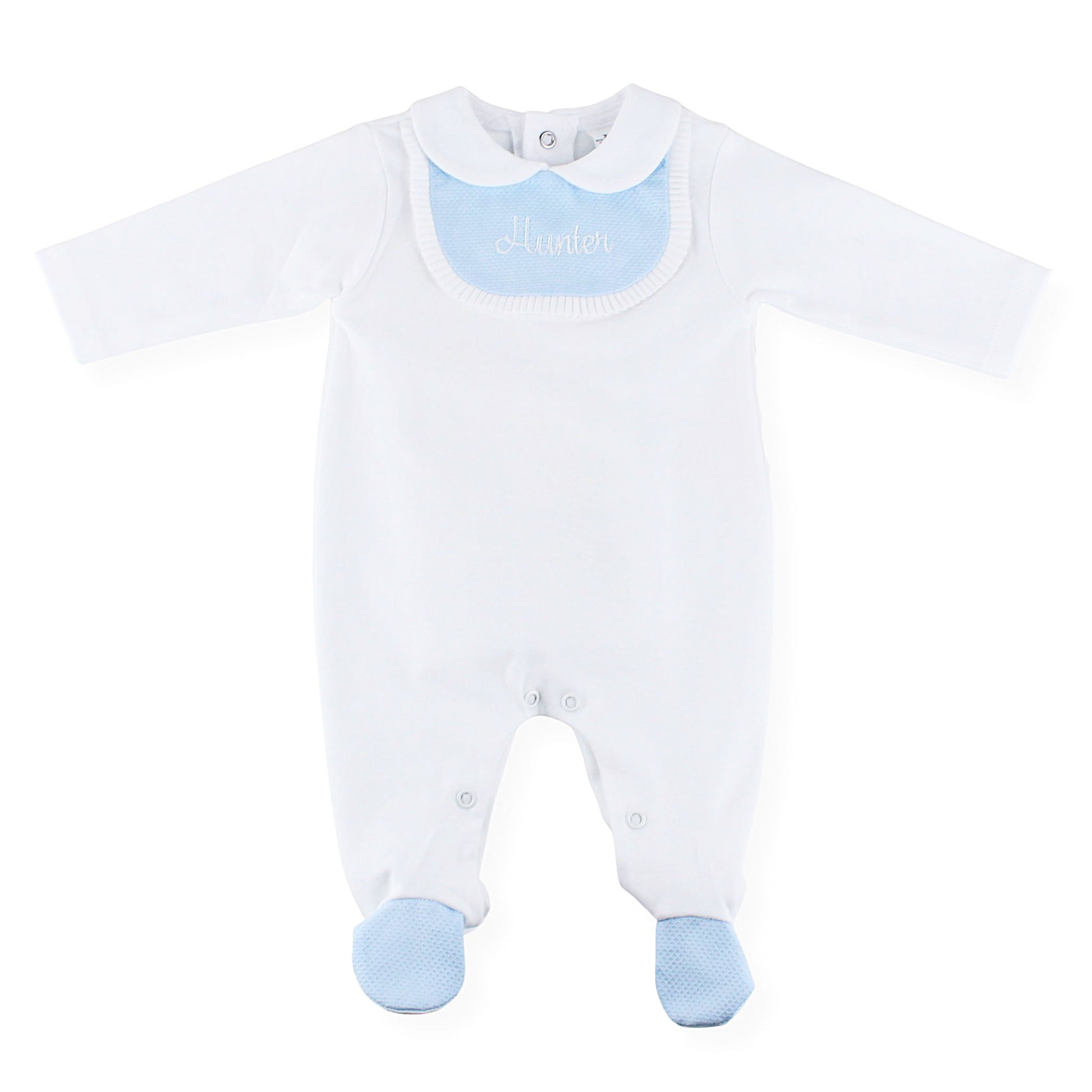 white baby bow personalised sleepsuit