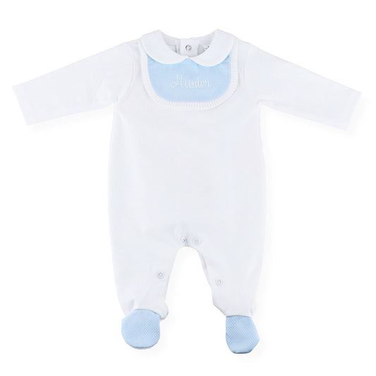 white baby bow personalised sleepsuit