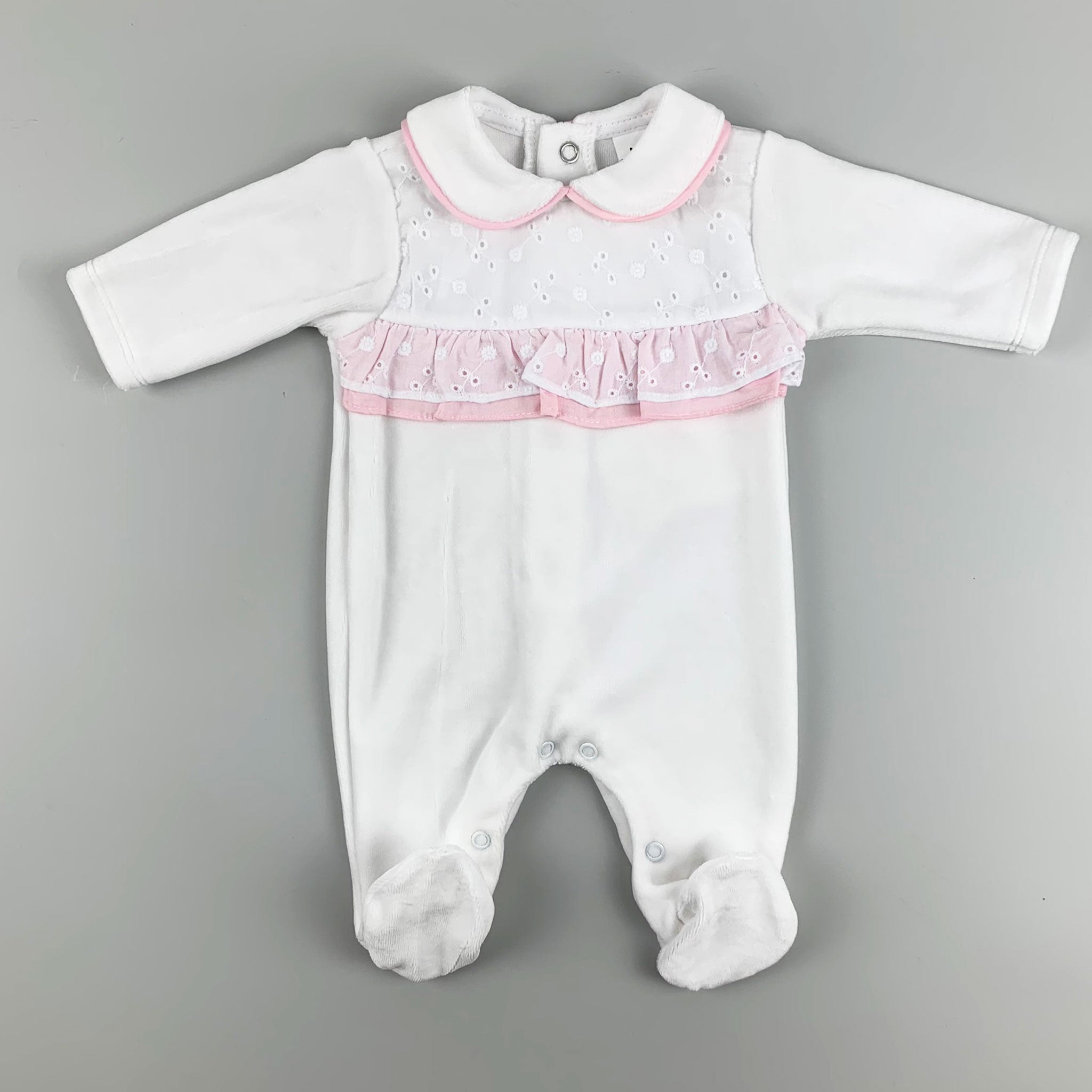 white pink baby girl sleepsuit