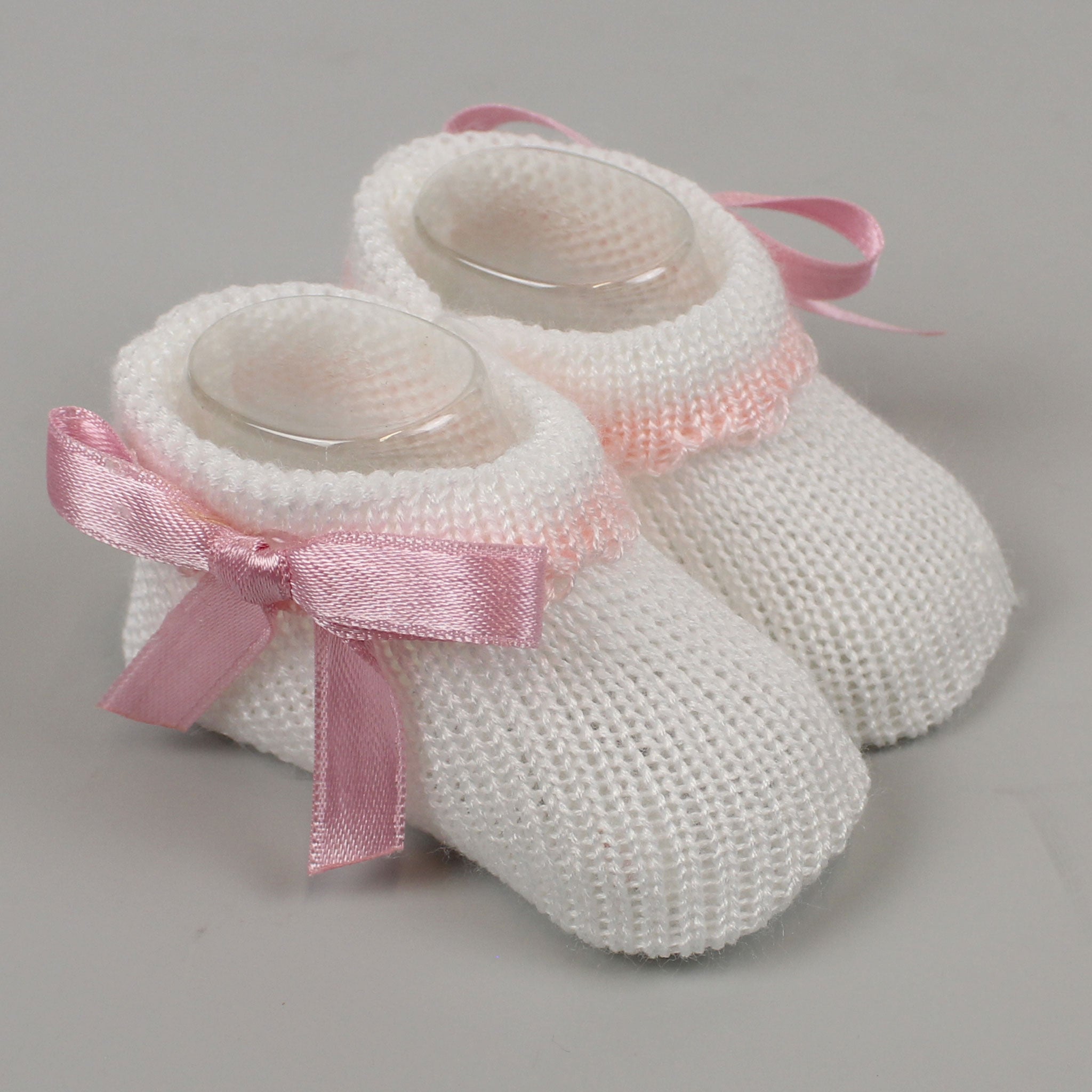 white pink baby girls knitted booties